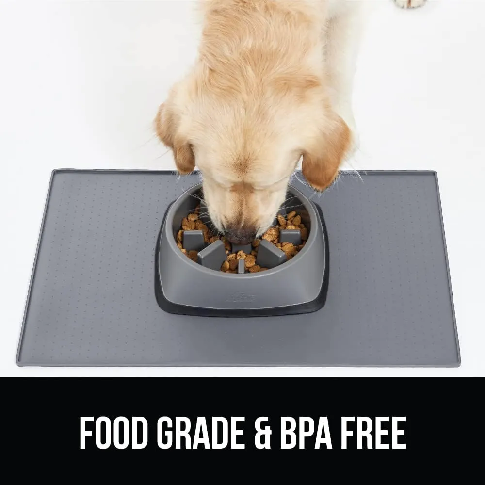 100% Waterproof Raised Edge BPA Free Silicone Pet Feeding Mat, Dog Cat Food Mats Contain Spills Protects Floors, Placemats for Cats and Dogs Water Bowl, Pets Accessories 18.5X11.5 Gray