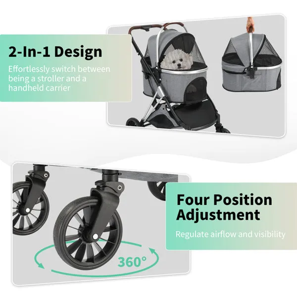 2-in-1 Pet Stroller for Comfortable, Stylish, and Safe Outings, Gray