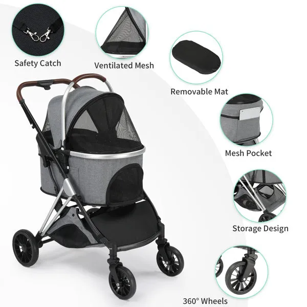 2-in-1 Pet Stroller for Comfortable, Stylish, and Safe Outings, Gray