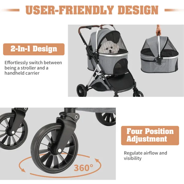 2-in-1 Pet Stroller for Comfortable, Stylish, and Safe Outings, Gray