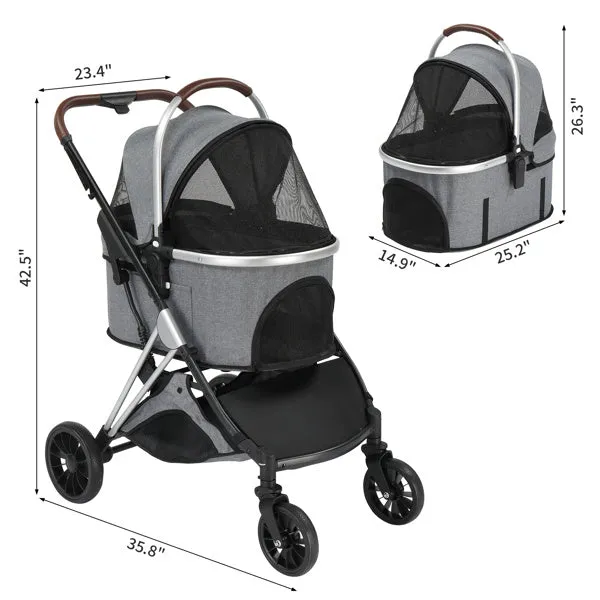 2-in-1 Pet Stroller for Comfortable, Stylish, and Safe Outings, Gray