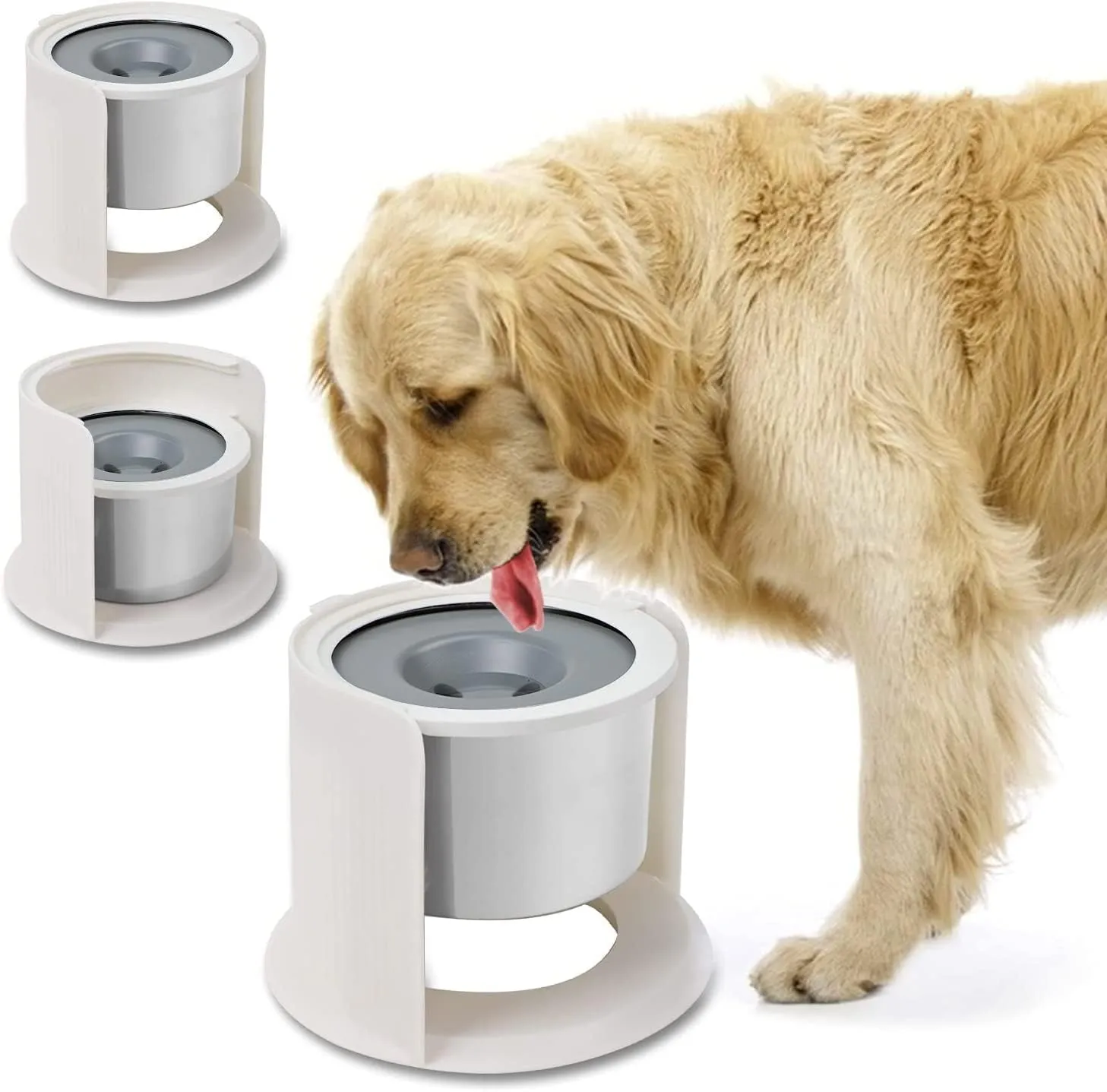 4.4L Dog Water Bowl Elevated,Slow Water No Spill Dog Bowl,9In Adjustable Height,Stainless Steel Dog Bowl,Floating Disk,Non-Slip Bowl Mat