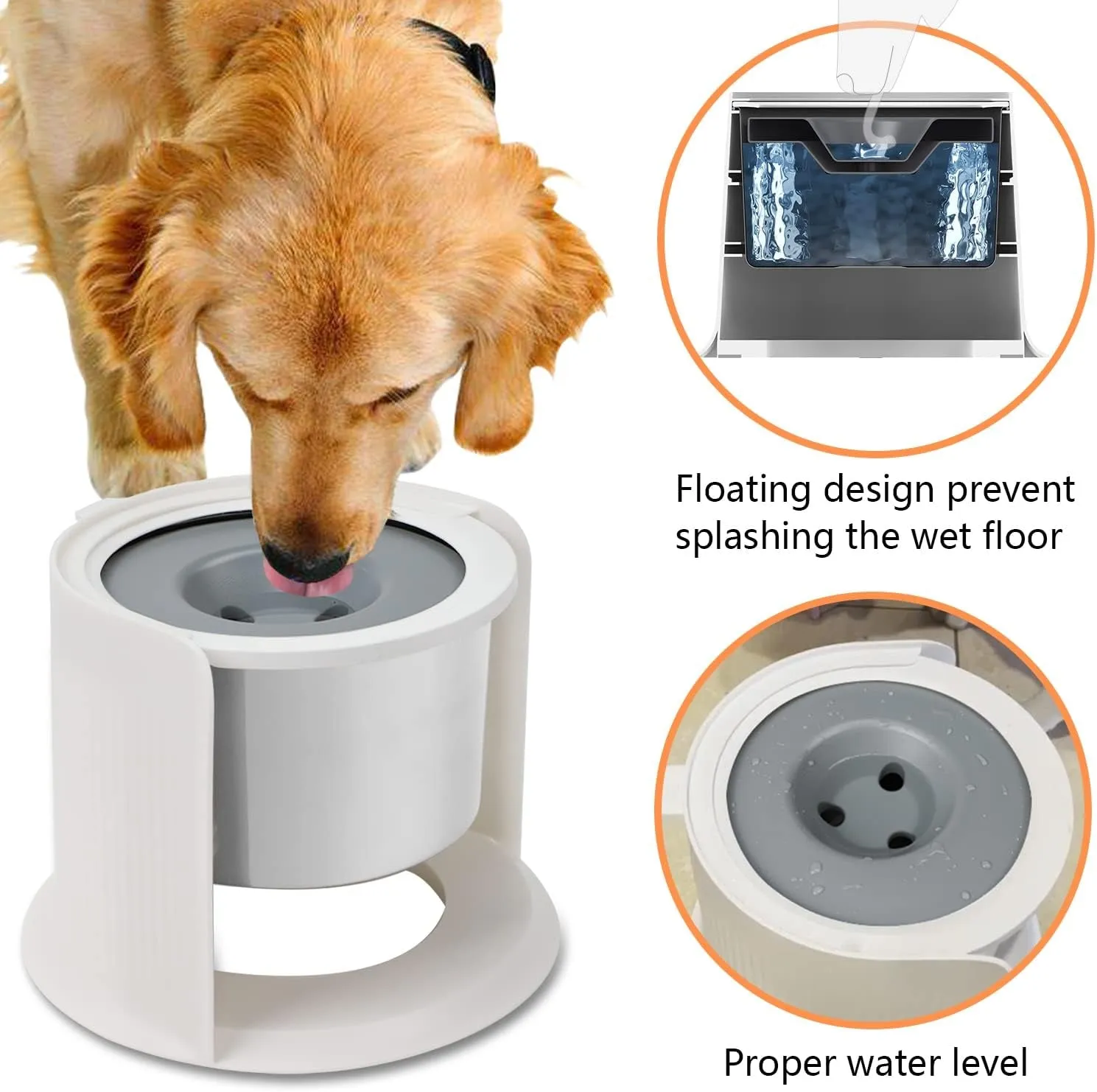 4.4L Dog Water Bowl Elevated,Slow Water No Spill Dog Bowl,9In Adjustable Height,Stainless Steel Dog Bowl,Floating Disk,Non-Slip Bowl Mat