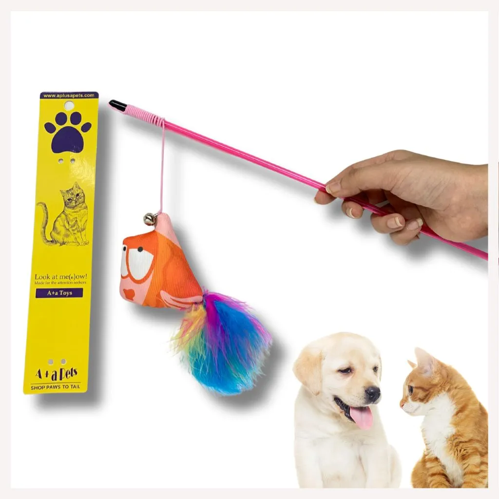 A a Pets' Cat Wand Nemo Teaser Interactive Toy with retractable attached  Fish (Orange)