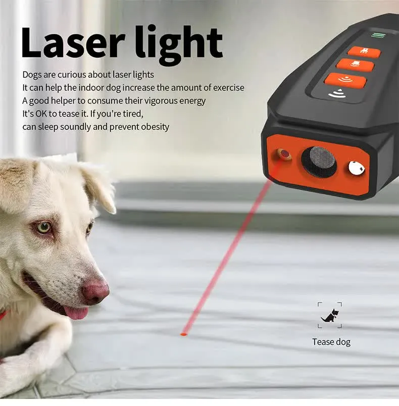 Black Rechargeable Ultrasonic Dog Trainer with LED Flashlight & Laser - Anti-Barking Device for Effective Dog Training