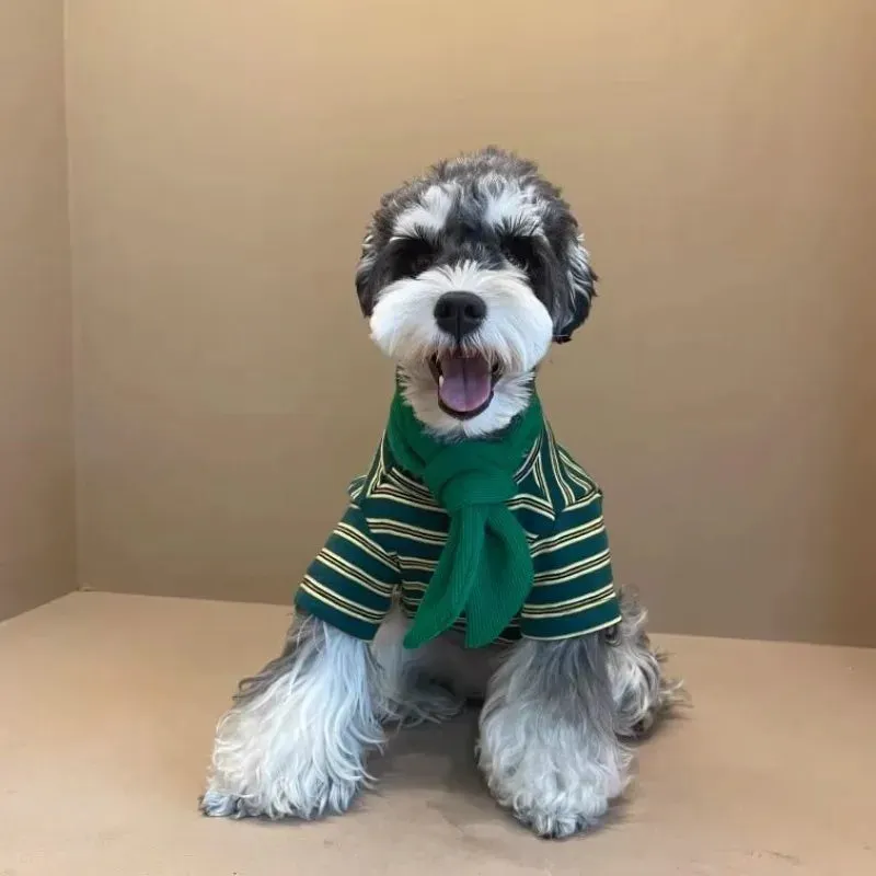 Cool Fashion Green Stripe T Shirt Dog Clothes Retro Trendy Small Dogs Clothing Cat Warm Soft Comfortable Outfits Pet Items