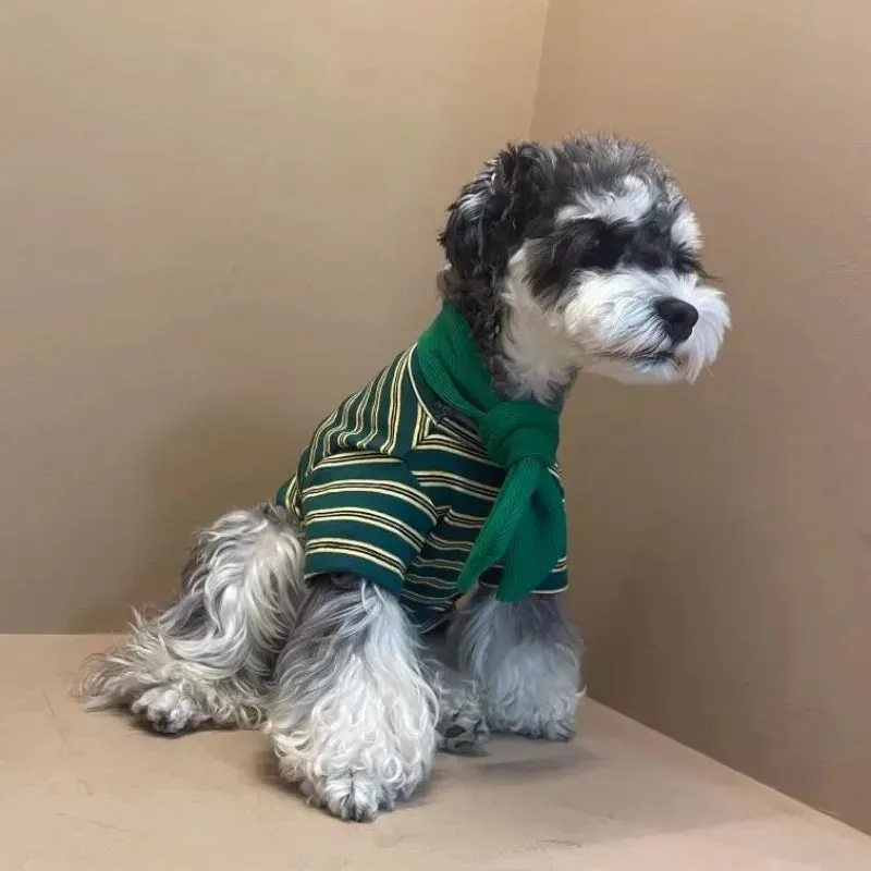 Cool Fashion Green Stripe T Shirt Dog Clothes Retro Trendy Small Dogs Clothing Cat Warm Soft Comfortable Outfits Pet Items