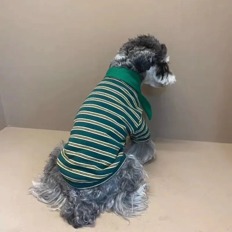 Cool Fashion Green Stripe T Shirt Dog Clothes Retro Trendy Small Dogs Clothing Cat Warm Soft Comfortable Outfits Pet Items