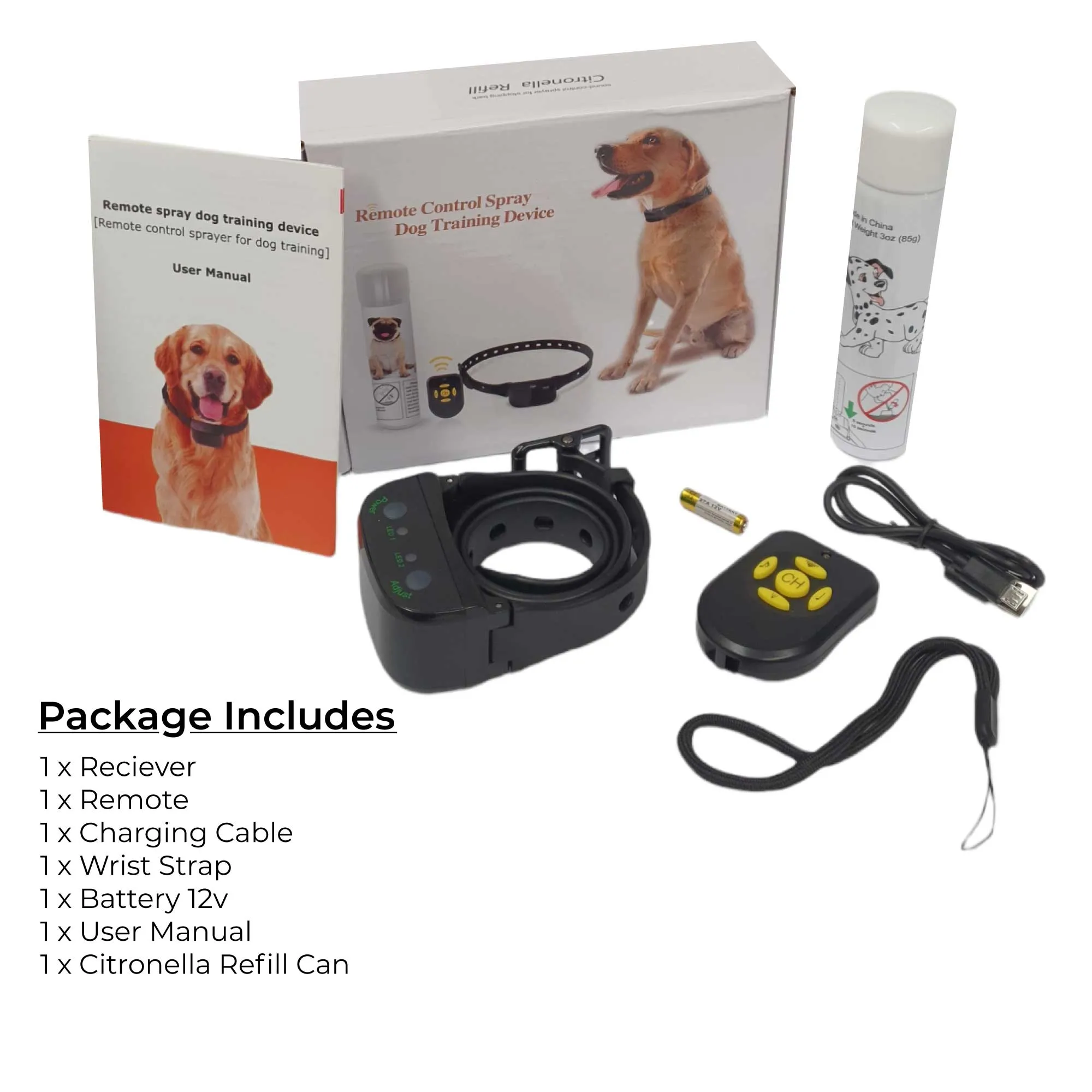 Dog Bark Collar - Automatic   Remote Citronella Rechargeable Mist Spray Training