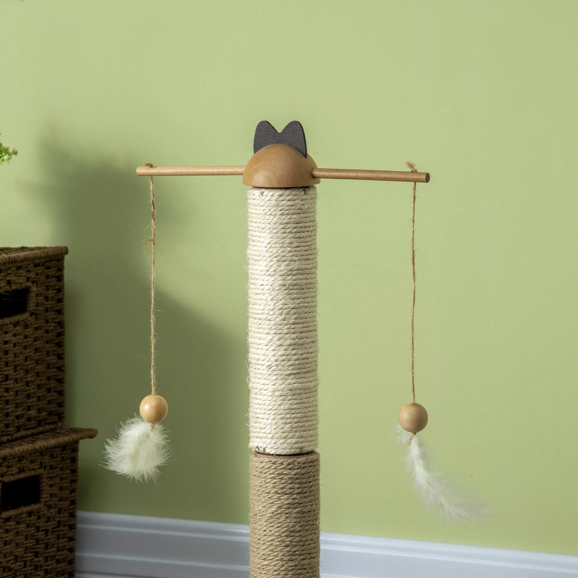 Interactive Natural Cat Tree with Ball Toy, 56cm - Natural Finish