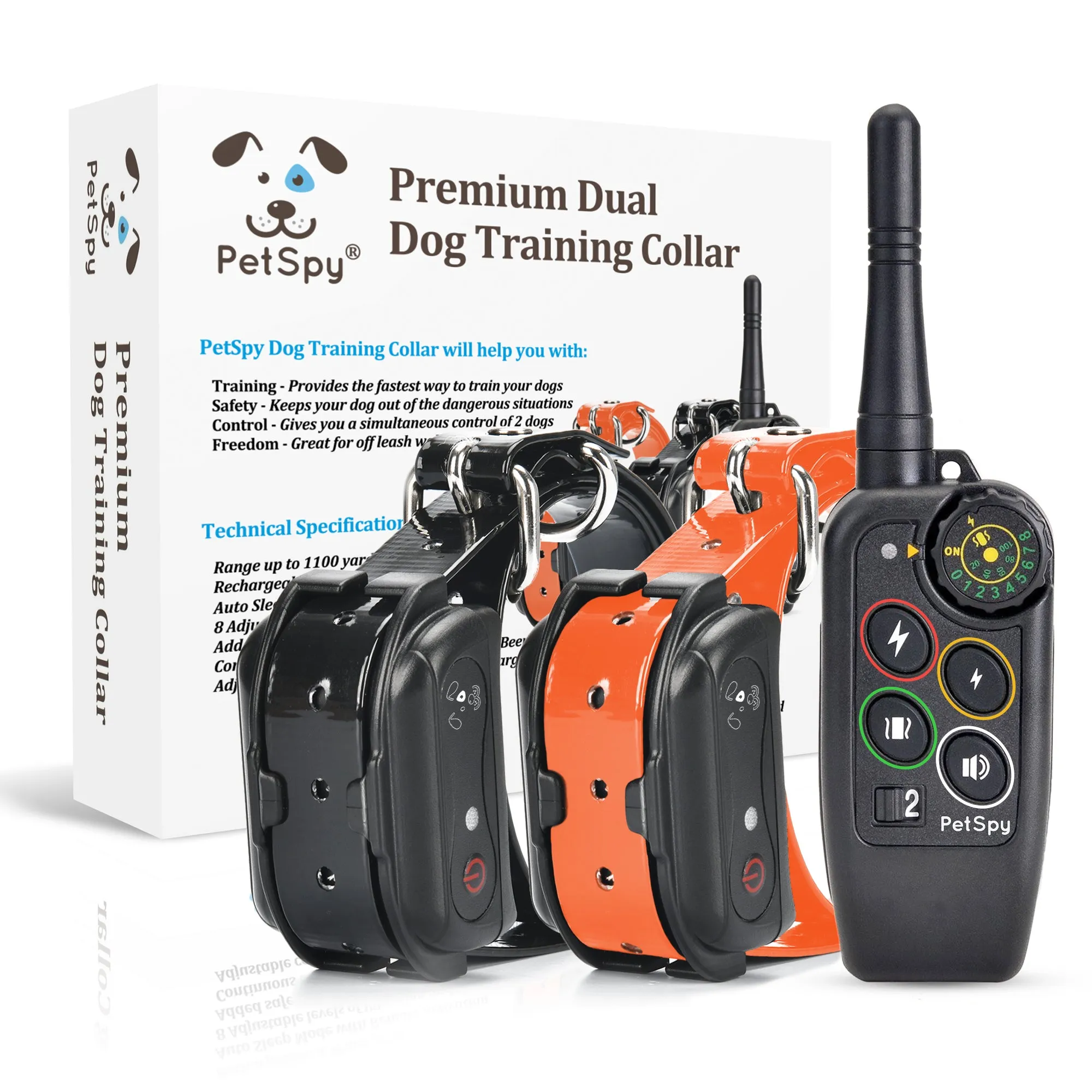 M686B PetSpy Premium Dog Training Collar for 2 Dogs