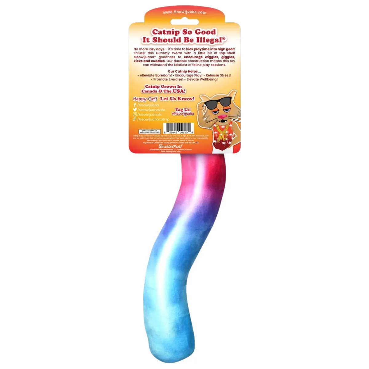 Meowijuana Get Kickin' Refillable Gummy Worm Pink Blue Cat Toy