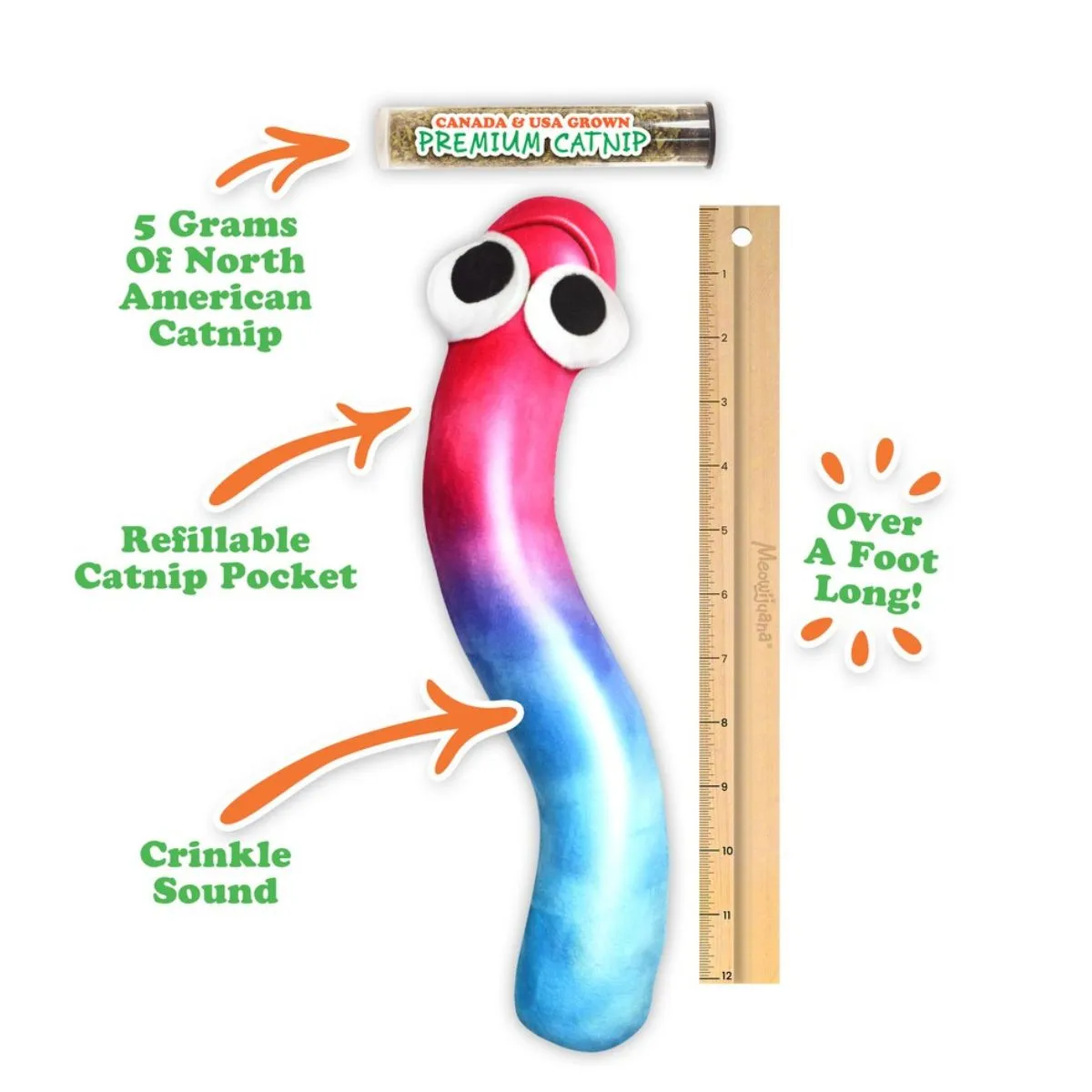 Meowijuana Get Kickin' Refillable Gummy Worm Pink Blue Cat Toy