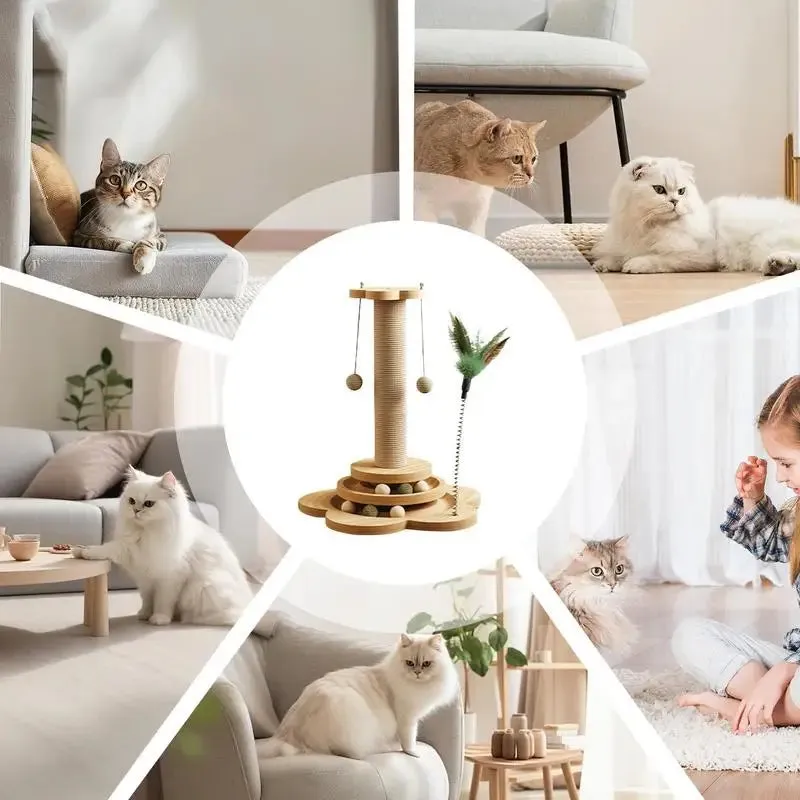 Pet Cat Toy cat scratcher with Turntable Funny Cat Stick Balls Durable Sisal Scratching Board Cat Supplies Cat Grab Column