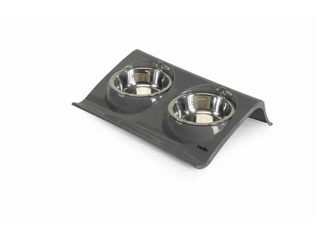 Plastic tray with 2 steel bowls