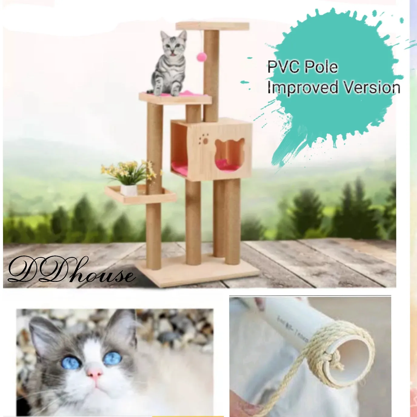 PVC Pole Cat Face Wooden Cat Furniture Cat Condons