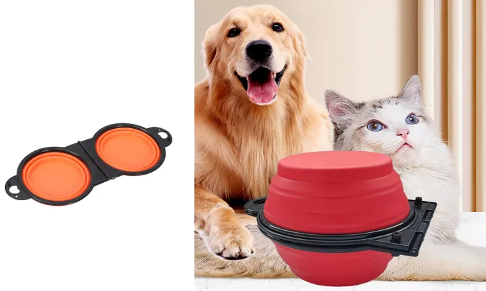 Silicone Portable Pet Folding Double Bowl