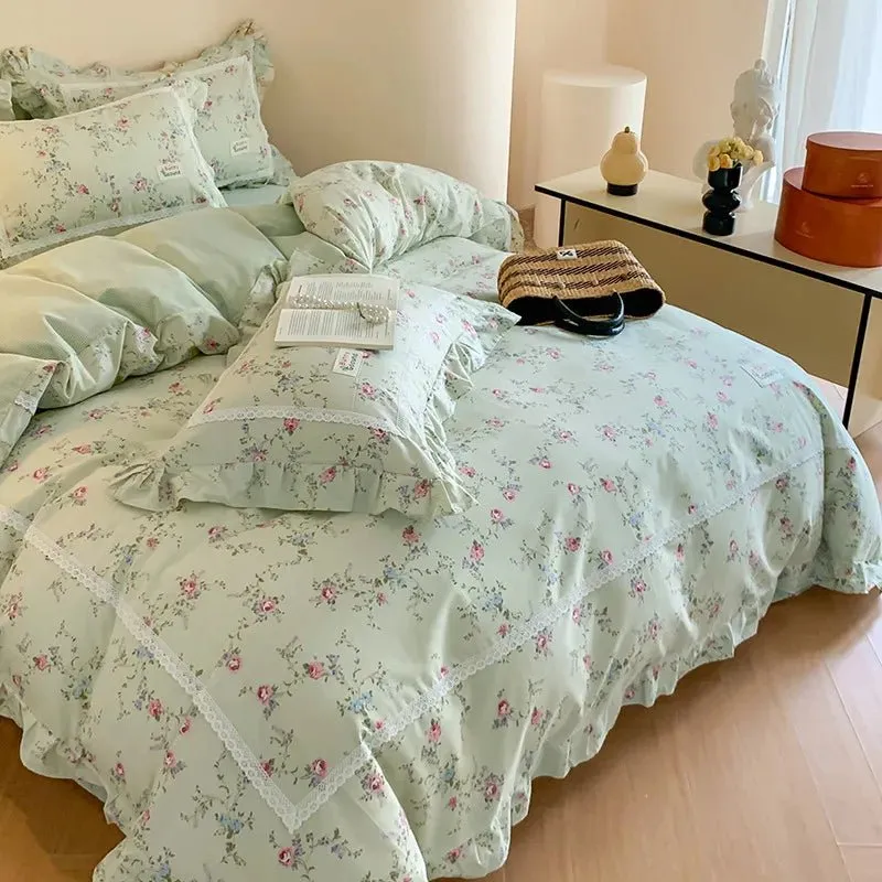 Spring Garden Floral Duvet Cover Set - 100% Cotton, Double Queen