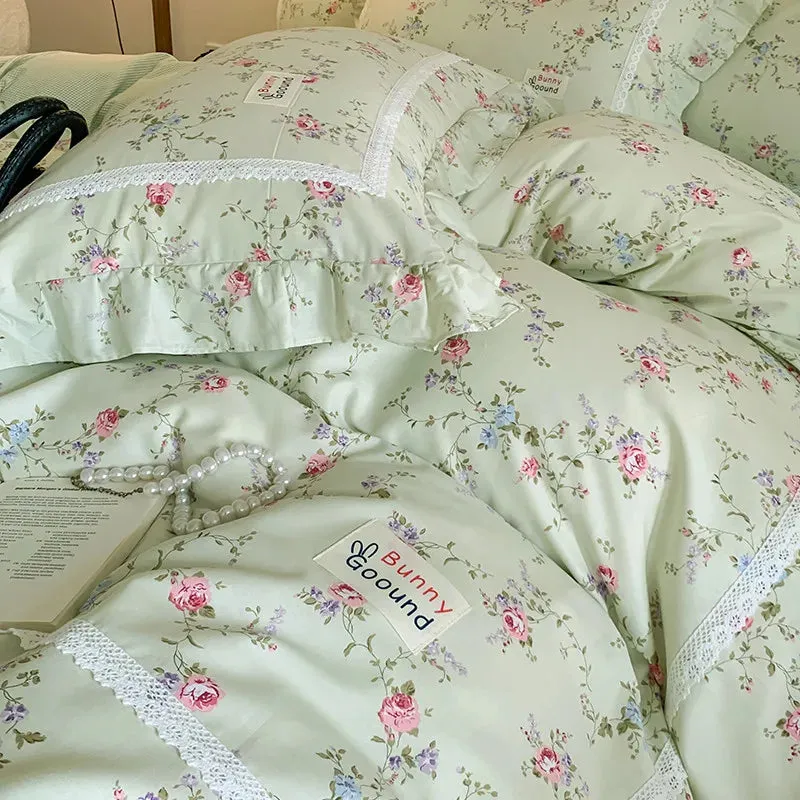 Spring Garden Floral Duvet Cover Set - 100% Cotton, Double Queen