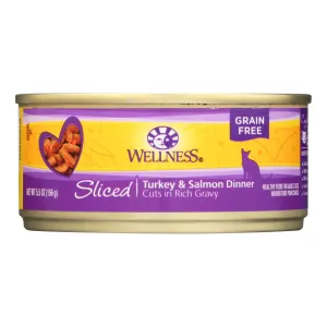 Wellness Pet Products - (Pack of 24) 5.5 Oz Cat Can Sliced Turkey & Salmon