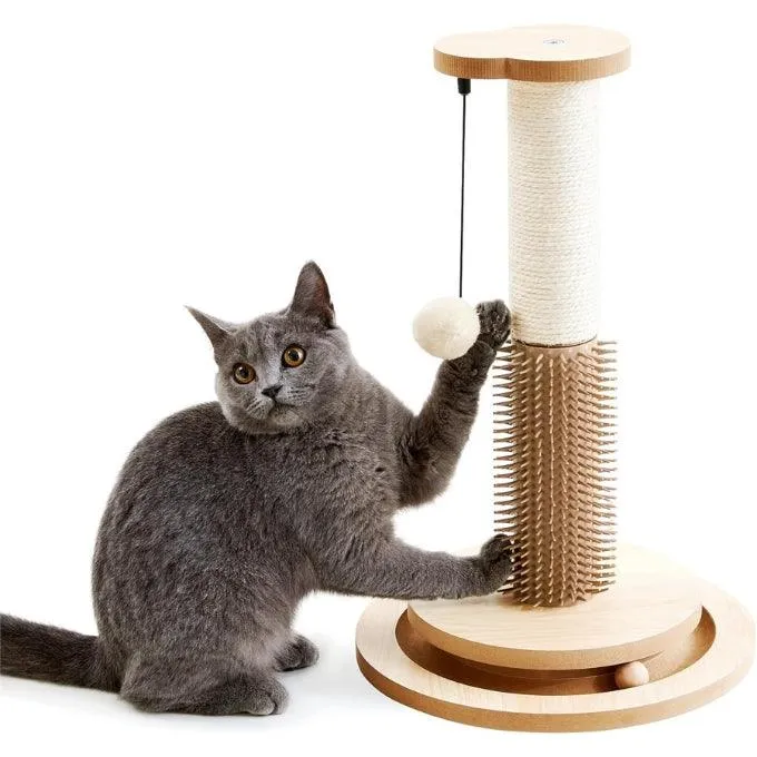 Wooden 4-in-1 Cat Scratcher with Natural Sisal Ropes