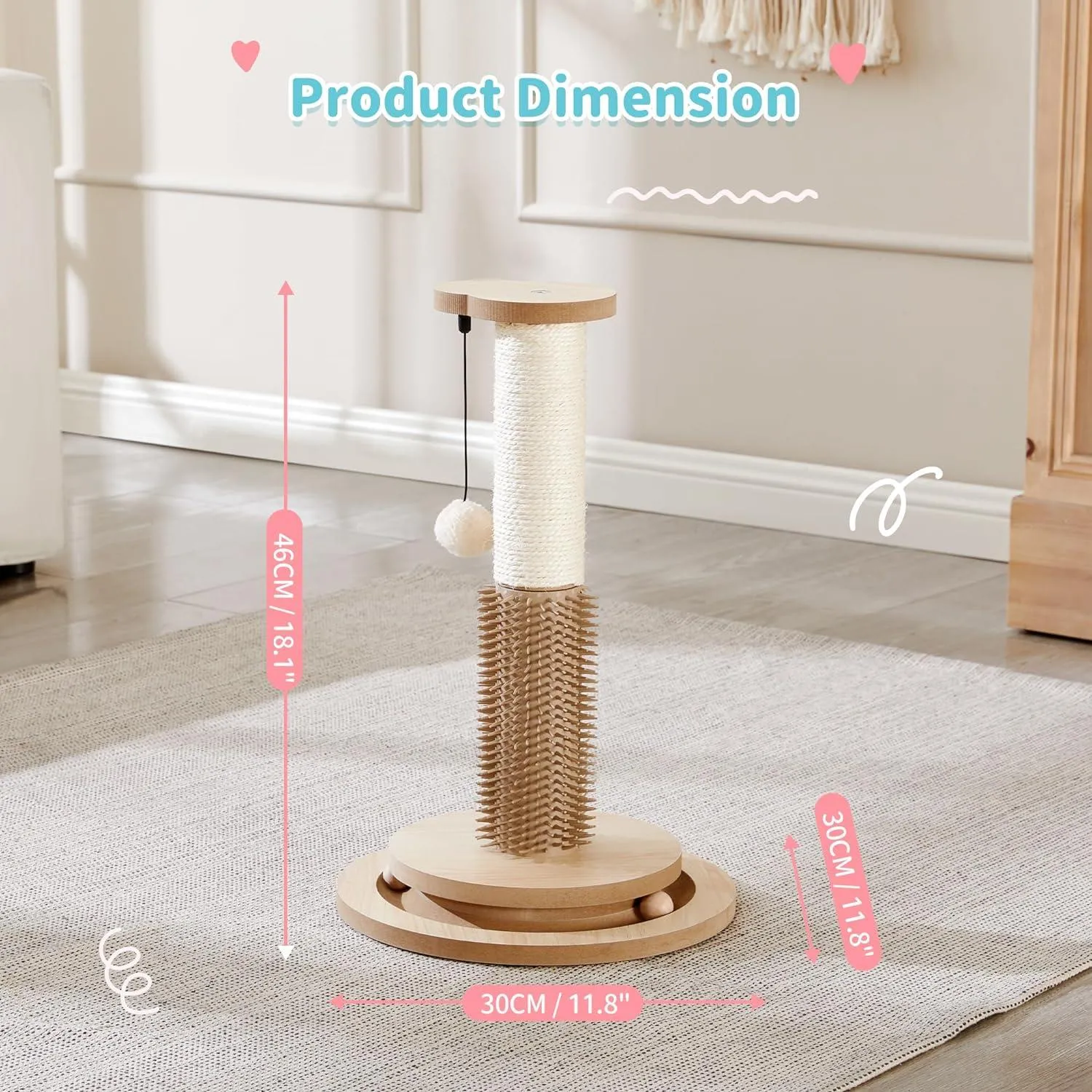 Wooden 4-in-1 Cat Scratcher with Natural Sisal Ropes